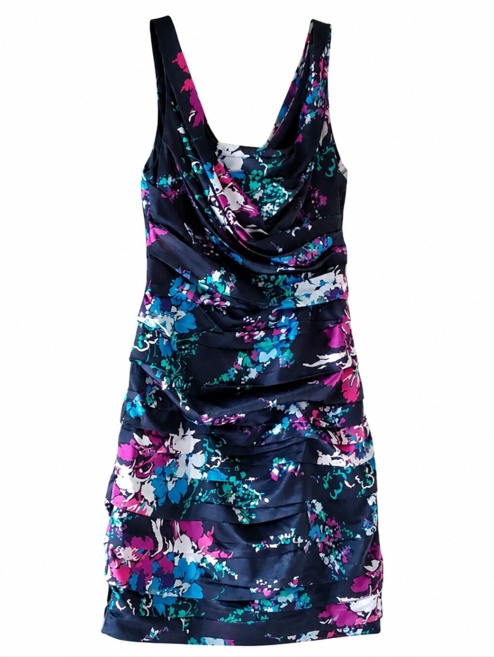 Express Ruched Satin Floral Mini Cocktail Dress Size 2 Sleeveless Bodycon - Picture 2 of 7